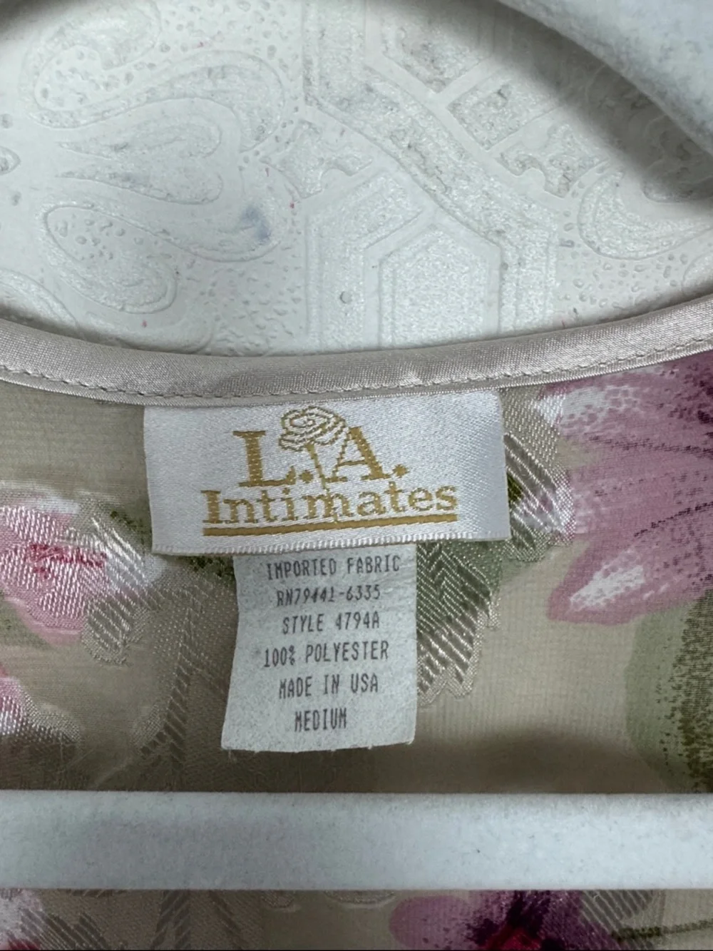 Vintage LA Intimates‎ Floral Sheer Robe Medium Pink Lace Trim Tie Waist Style